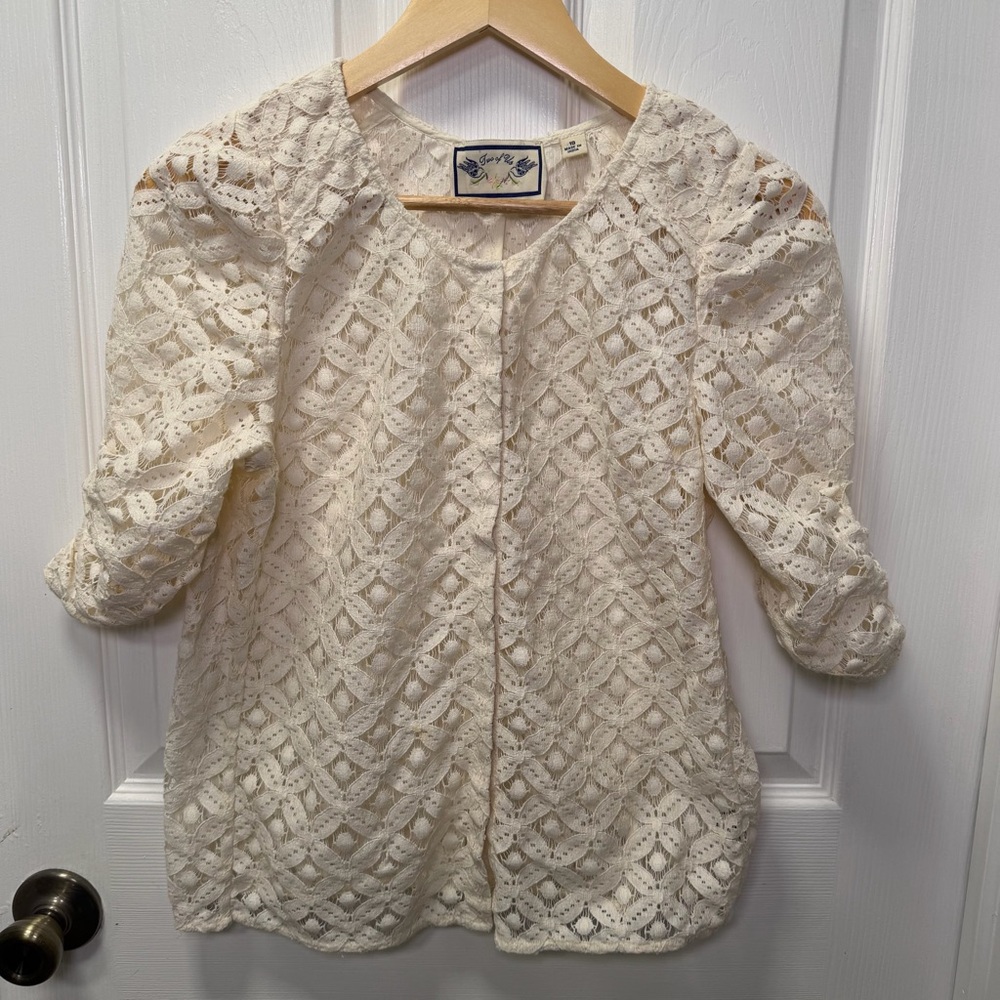 Anthropologie Two of Us Ivory Lace Blouse, Size 10, Mid Sleeves 100% Cotton